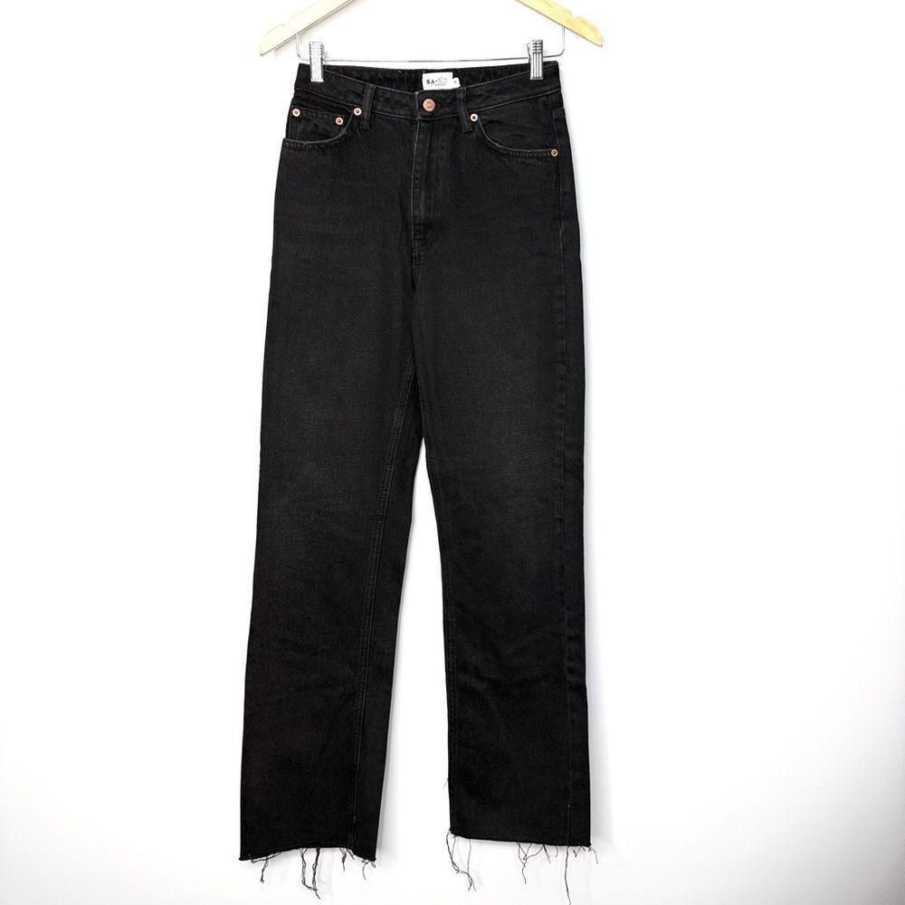 NA-KD Reborn Organic Straight High Waist Raw Hem Jeans Size US 2